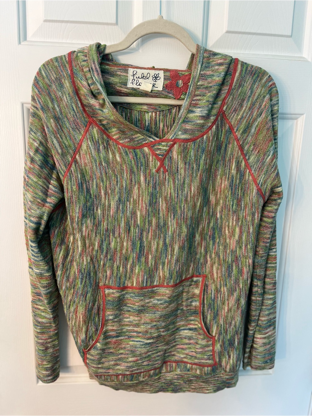 Anthropologie Field Flower Multicolor Knit Hoodie With Pockets And Trim